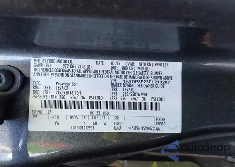 2015 Ford Focus Se from USA, damaged, VIN 1FADP3F23FL210287